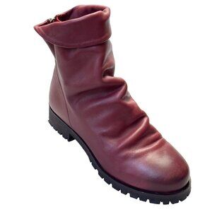 SKECHERS Women’s Boots Burgundy Leather Slouchy Ankle Cuffed Rear Zip Size 7.5M